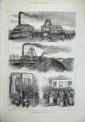 Old Antique Print 1877 Blantyre Colliery Explosion Glasgow Pit Train Art 19th