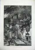 Old Antique Print 1877 Fine Art Fire Inverary Castle Great Hall Scotland 19th