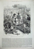 Old Antique Print 1877 Famine India Natives Waiting Relief Bangalore Art 19th