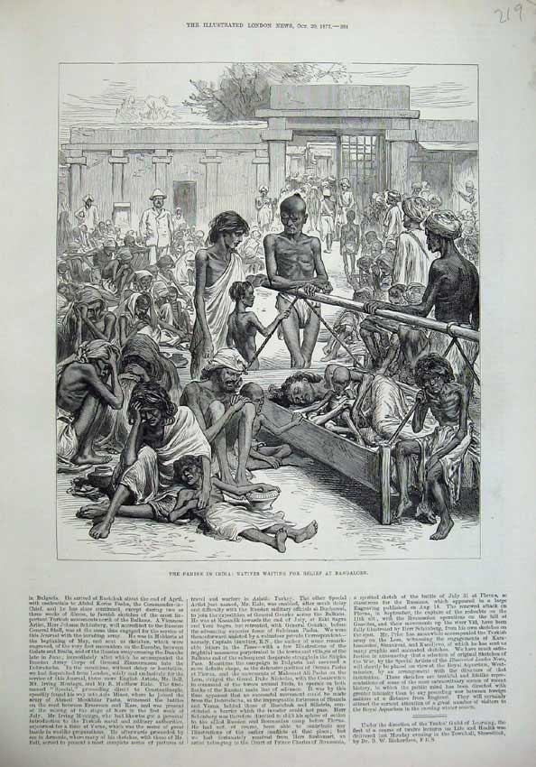 Old Antique Print 1877 Famine India Natives Waiting Relief Bangalore Art 19th