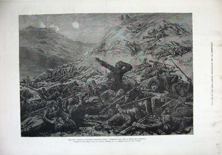 Original Old Antique Print War 1877 Effects Breechloaders Turkish Loss Fine Art