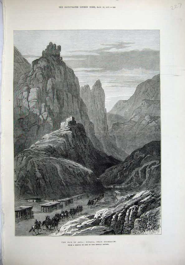 Original Old Antique Print 1877 War Asia Zigana Erzeroum Mountains Army Horses