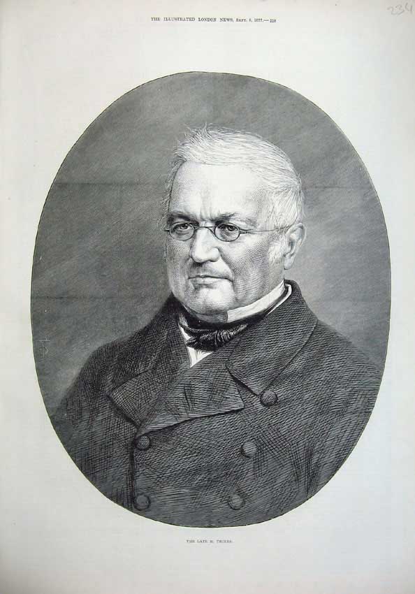 Old Antique Print 1877 Fine Art Portrait Late M. Thiers French Historian 19th