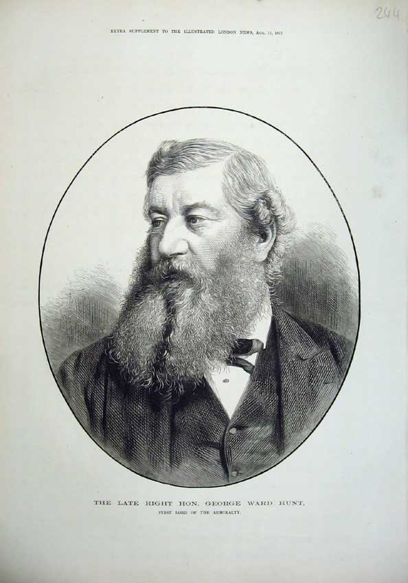 Old Antique Print 1877 Portrait George Ward Hunt Lord Admiralty Fine Art 19th