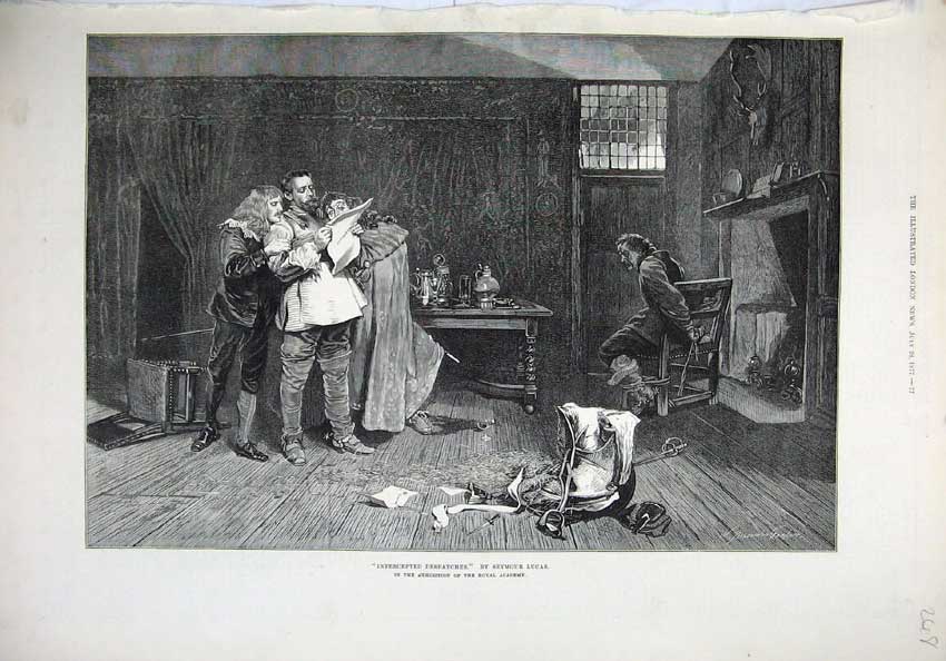 Old Antique Print Fine Art 1877 Intercepted Despatches Men Reading Letter 19th