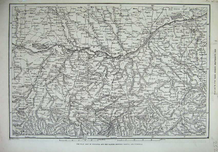 Original Old Antique Print 1877 War Map Bulgaria Danube Rahova Turtukai Atlas