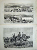 Old Antique Print War 1877 Islands Danube Russian Bridges Sistova Horses 19th