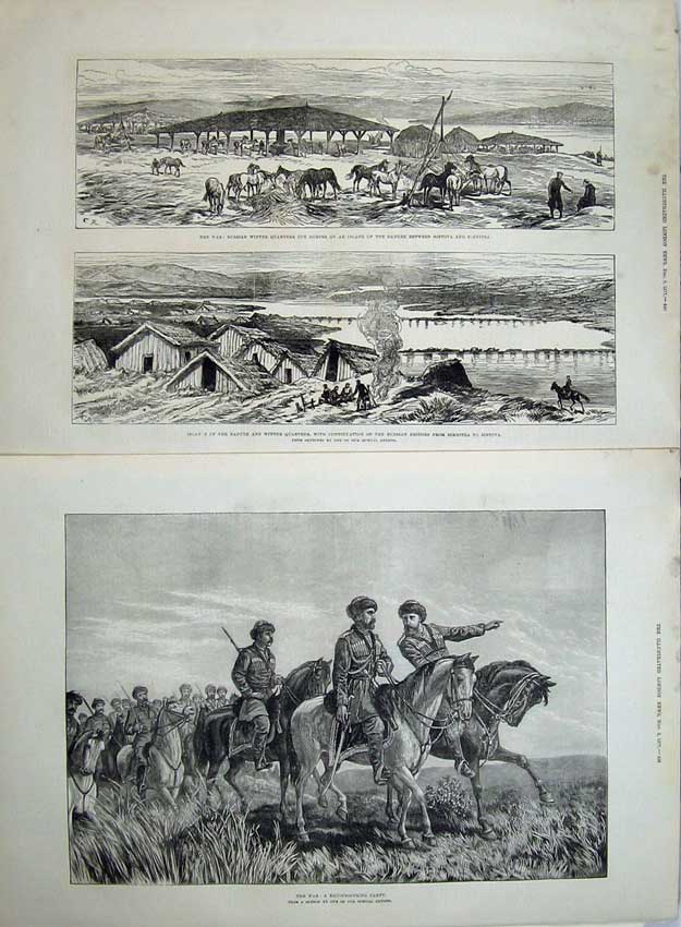 Old Antique Print War 1877 Islands Danube Russian Bridges Sistova Horses 19th