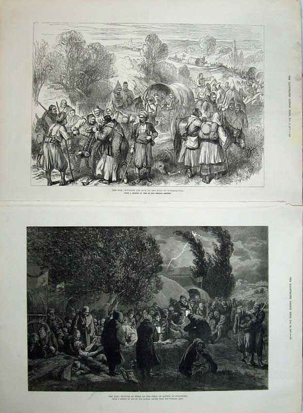 Antique Old Print War 1877 Fine Art Doctors Battle Sinankeui Wounded Army 19th