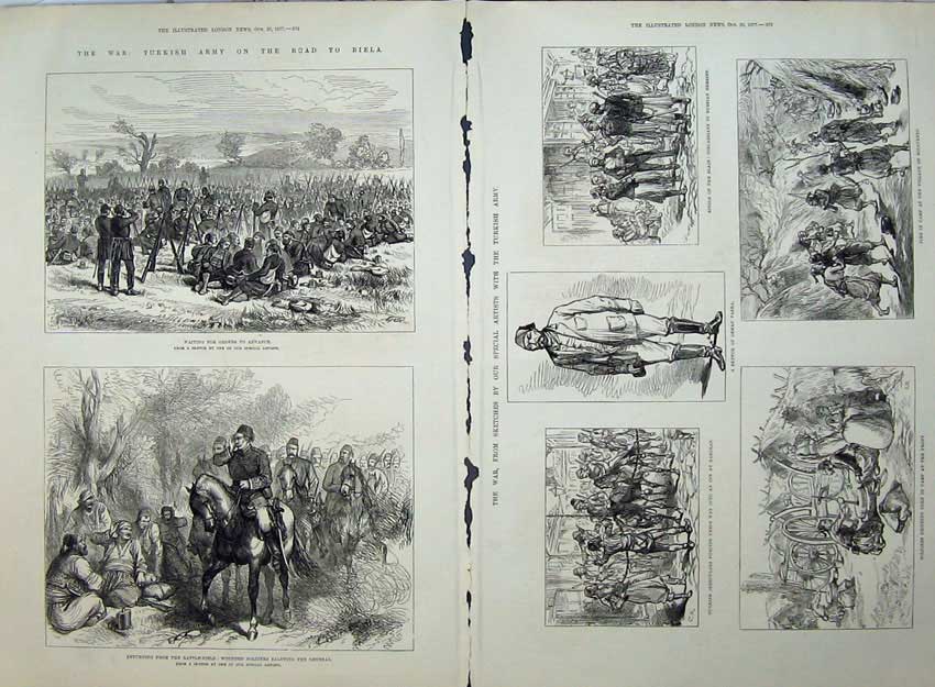 Old Antique Print 1877 Turkish Army Wounded Siers Camp Osman Pasha War 19th