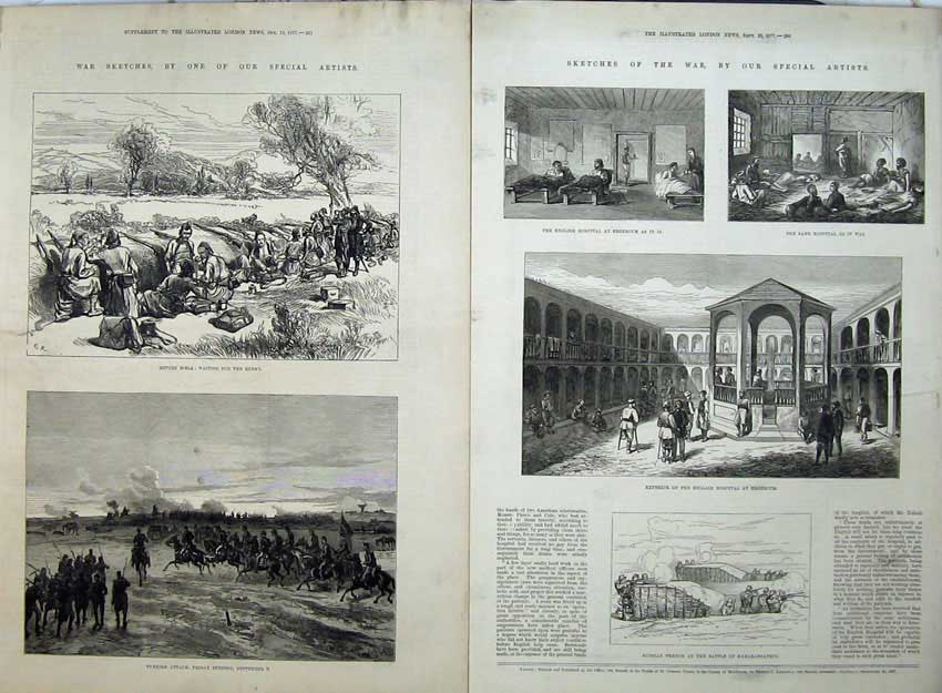 Old Antique Print War 1877 Biela Turkish Attack Hospital Erzeroum Trench 19th