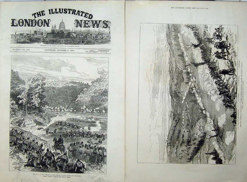 Old Antique Print War 1877 Battle Sinankeui Turkish Russian Attack Guns 19th
