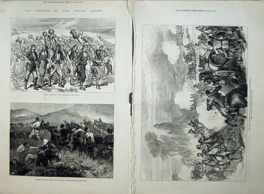 Old Antique Print 1877 War Turkish Artillery Battle Kaceljevo Kizil-Tepe 19th