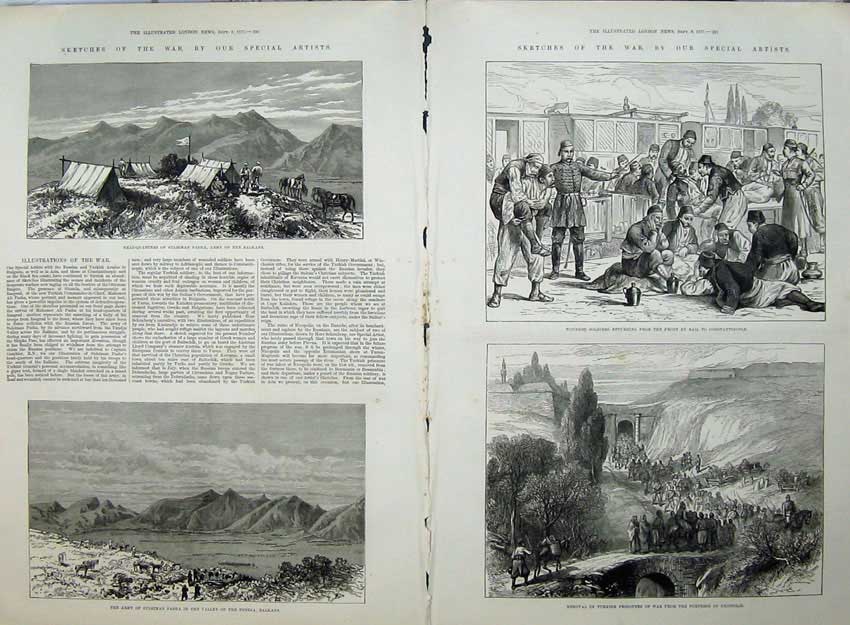 Old Antique Print War 1877 Suleiman Pasha Balkans Valley Tundja Railway 19th