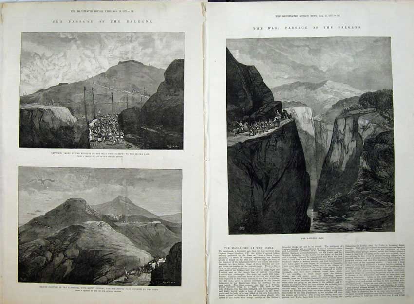 Old Antique Print War 1877 Hainkioi Pass Mount Nicolai Shipka Pass Art 19th