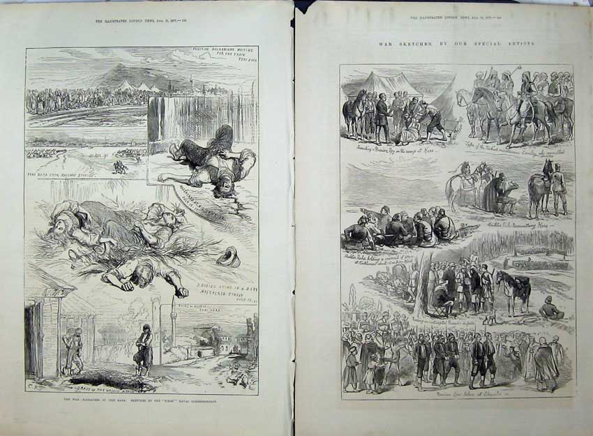 Old Antique Print War 1877 Massacres Yeni Zara Russian Spy Horses Shumla 19th
