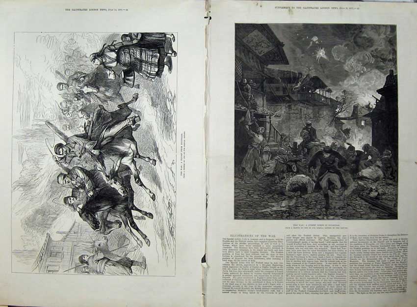Old Antique Print 1877 War Horses Nicopolis Street Scene Danube Fine Art 19th