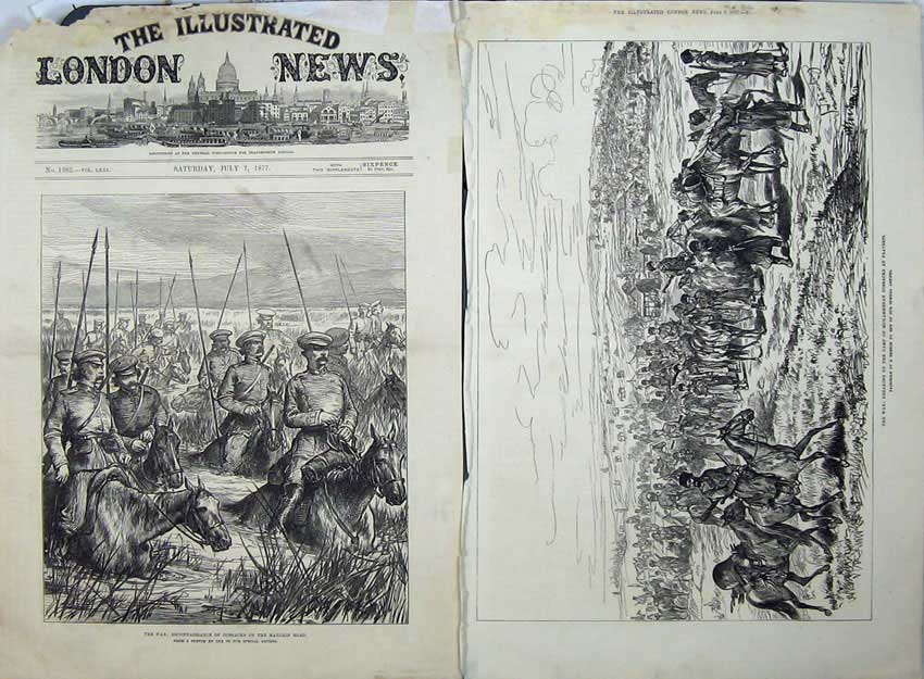 Old Antique Print War 1877 Cossacks Camp Mohammedan Fratesti Horses Army 19th