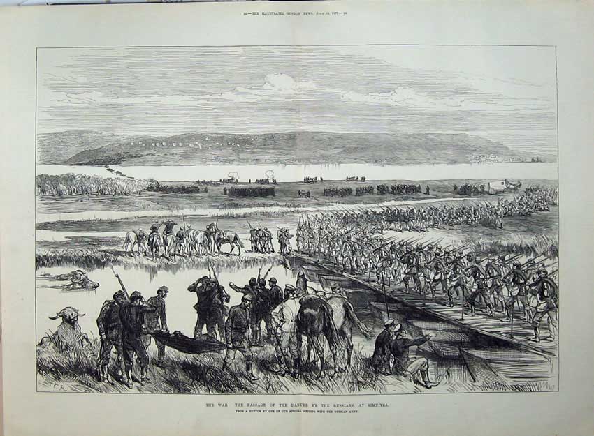 Old Antique Print War 1877 Passage Danube Russians Simnitza Army Siers 19th