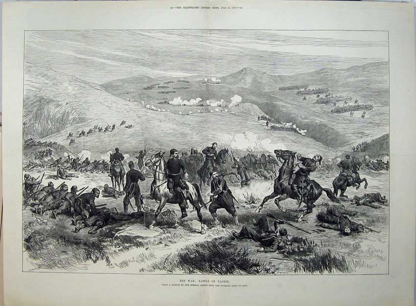 Old Antique Print 1877 War Battle Taghir Turkish Army Asia Horses Sier 19th