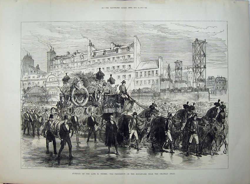 Antique Print *0218 1877 Funeral Thiers Procession Boulevard Chateau D'Eau