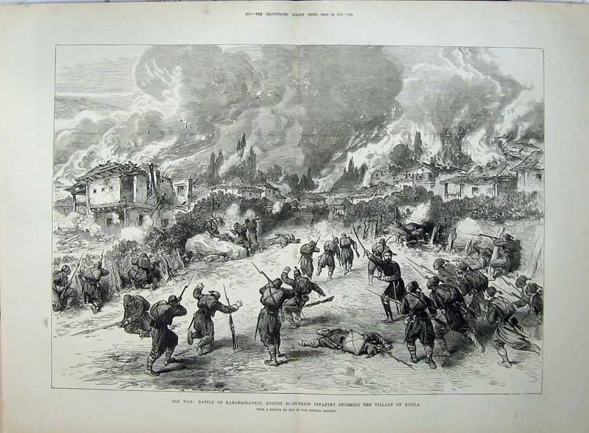 Old Antique Print 1877 War Battle Karahassankoi Turkish Infantry Kizila 19th
