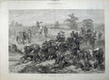 Old Antique Print War 1877 Turks Hauling Guns Army Cannon Horses Sketch 19th