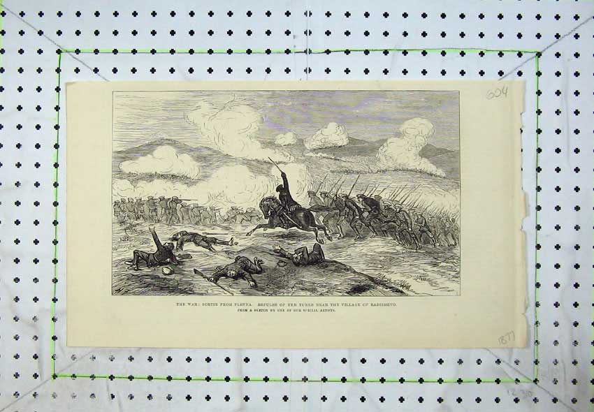Old Antique Print War 1877 Sortie Plevna Turks Village Radishevo Battle 19th