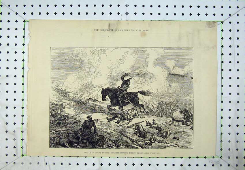 Old Antique Print 1877 Battle Gorny Dubnik Colonel Chebins Killed Wounded 19th
