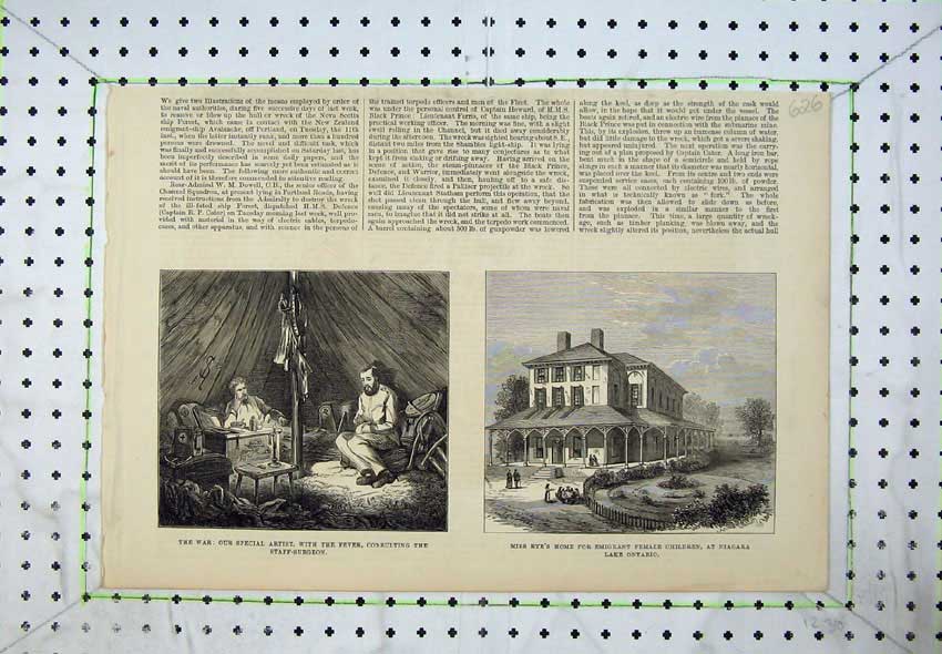 Old Antique Print 1877 War Rye Emigrant Children Niagara Canada Surgeon 19th