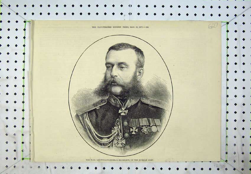 Old Antique Print War 1877 Lieutenant General Skobeleff Russian Army Art 19th
