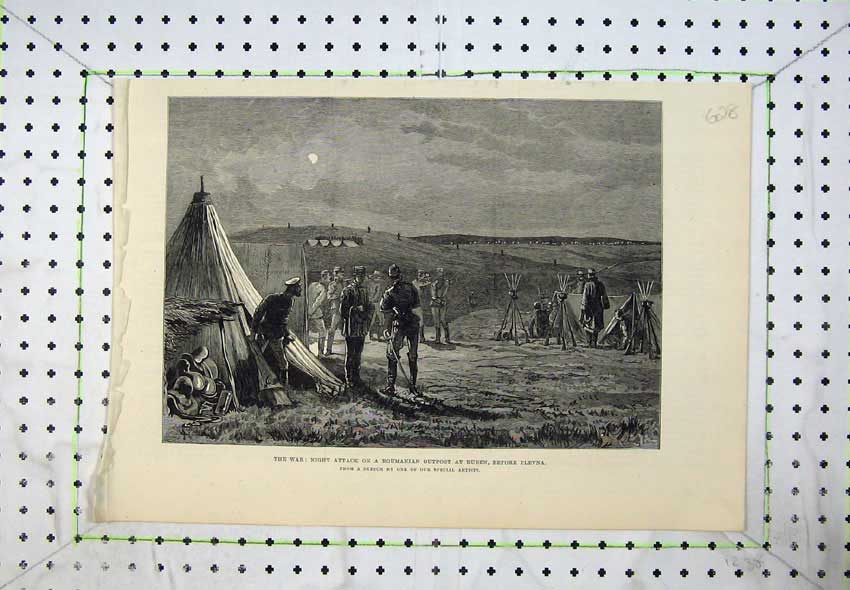 Original Old Antique Print War 1877 Night Attack Roumanian Outpost Ruben Plevna