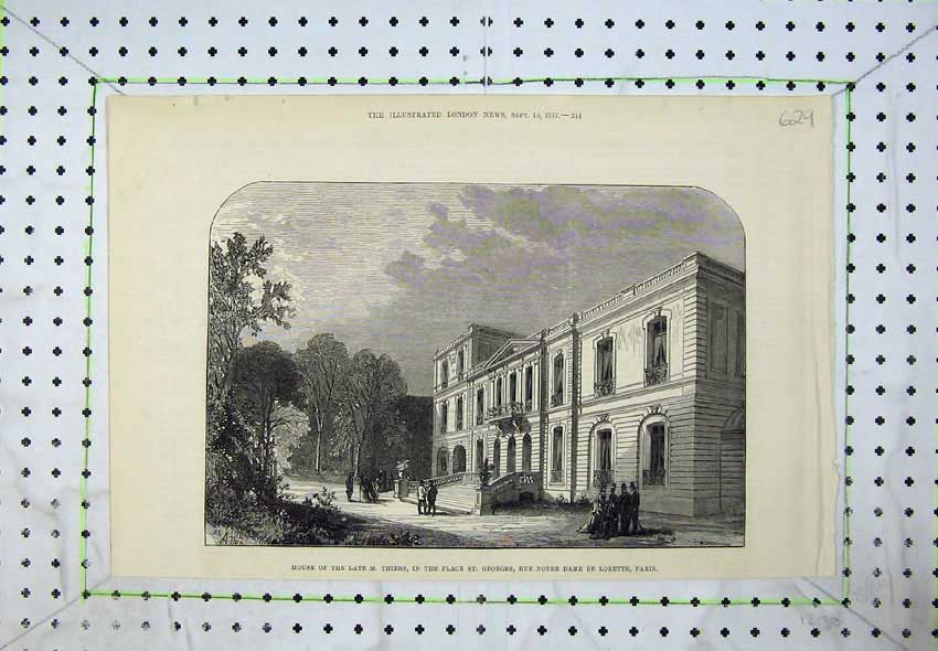 Old Antique Print 1877 House Thiers George Rue Notre Dame Lorette Paris 19th
