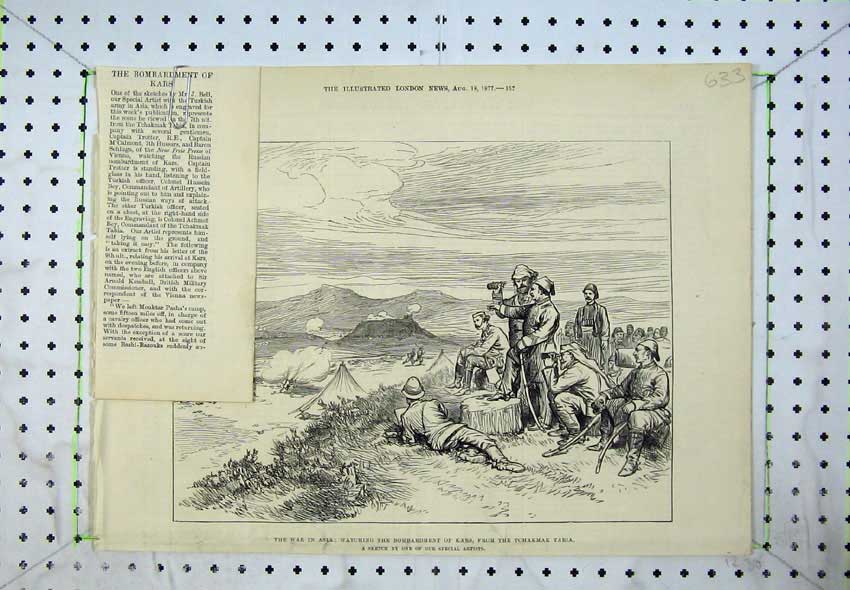 Original Old Antique Print 1877 War Asia Bombardment Kars Tchakmak Tabia Army