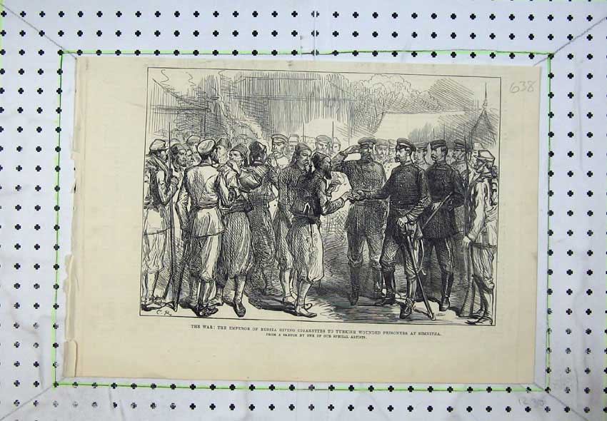 Old Antique Print War 1877 Emperor Russia Turkish Wounded Prisoners Art 19th