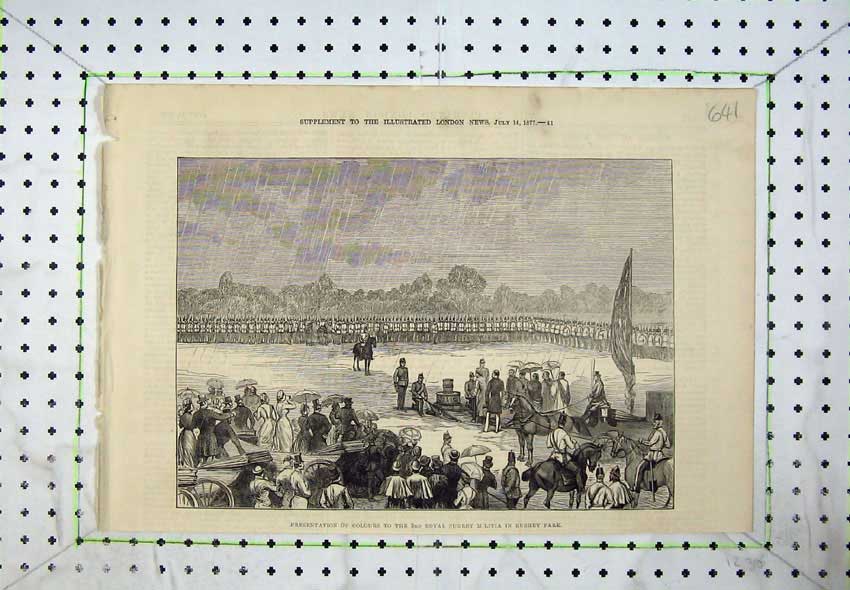 Antique Old Print *0221 1877 Presentation Colours Royal Surrey Militia Bushey