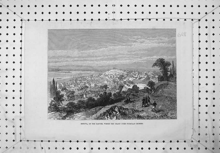 Old Antique Print 1877 View Sistova Danube Grand Duke Nicholas Town River 19th