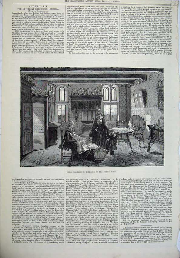 Old Antique Print 1878 Paris Exhibition Interior Dutch House Family Art 19th
