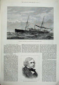Original Old Antique Print 1878 Screw Yacht Siren Ship Trinity House Gsmid M.P