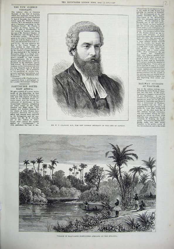 Original Old Antique Print 1878 Charley Serjeant London Africans Kwa-Kwa River