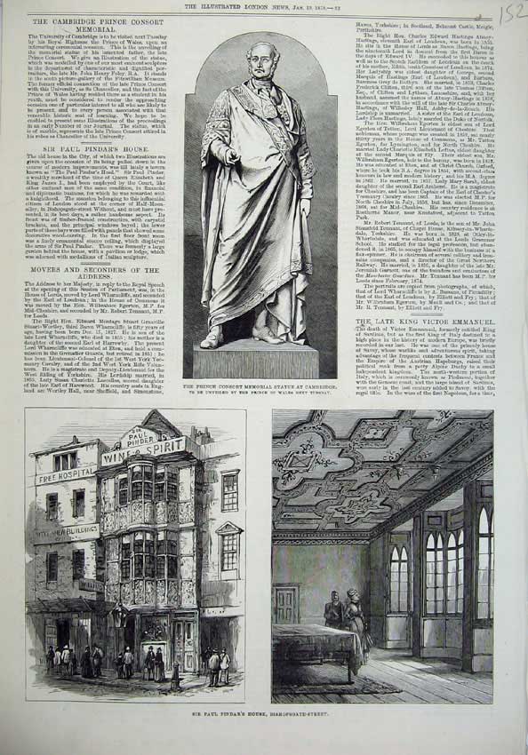 Old Antique Print Statue Prince Consort1878 Paul Pindar House Bishopsgate 19th