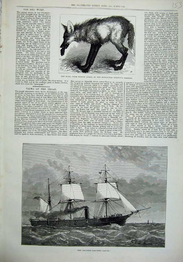 Old Antique Print Red Wolf Buenos Ayres1878 Japanese Corvette Kau-Go Ship 19th