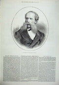 Original Old Antique Print 1878 Portrait Mr Welsh New American Minister 19th