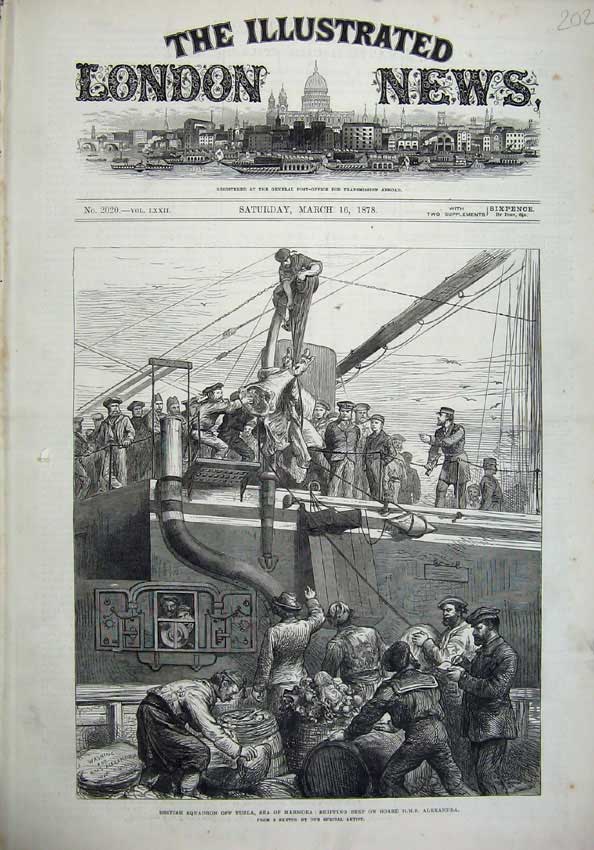 Old Antique Print 1878 Ship Alexandra British Squadron Shipping Beef Art 19th
