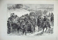 Original Old Antique Print War 1878 Bulgarian Villagers Russian Escort Families