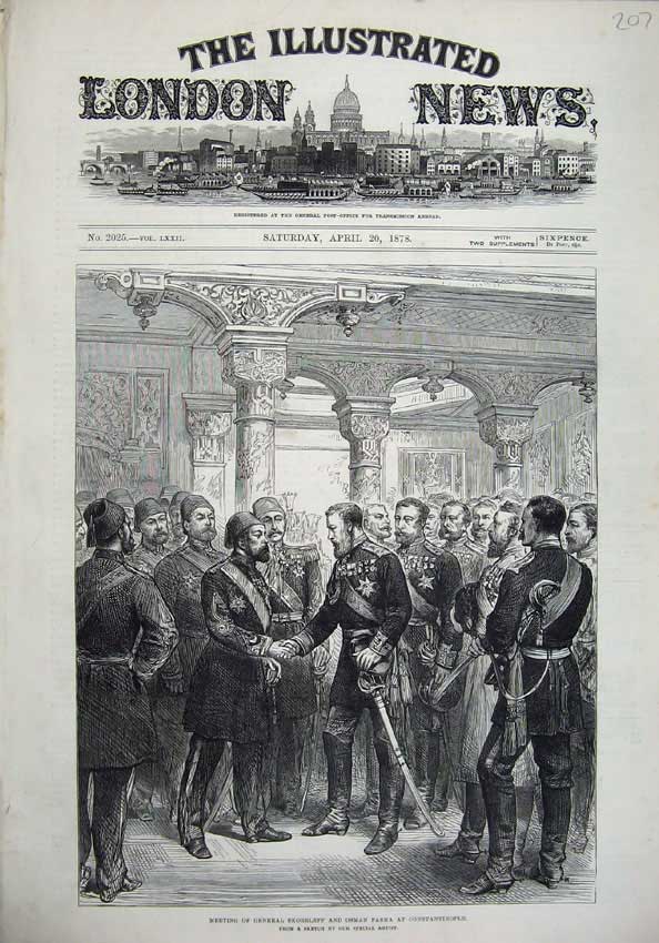 Old Antique Print 1878 General Skobeleff Osman Pasha Constantinople Art 19th