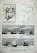 Old Antique Print 1878 Ships German Ironclads Konig Wilhelm Barque Crash 19th