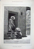 Old Antique Print Fine Art 1878 Men Drinking Doorway Arabs John Griffiths 19th