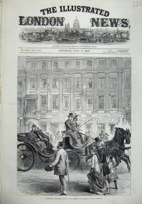 Old Antique Print 1878 Attempted Assassination Emperor Germany Nobiling 19th
