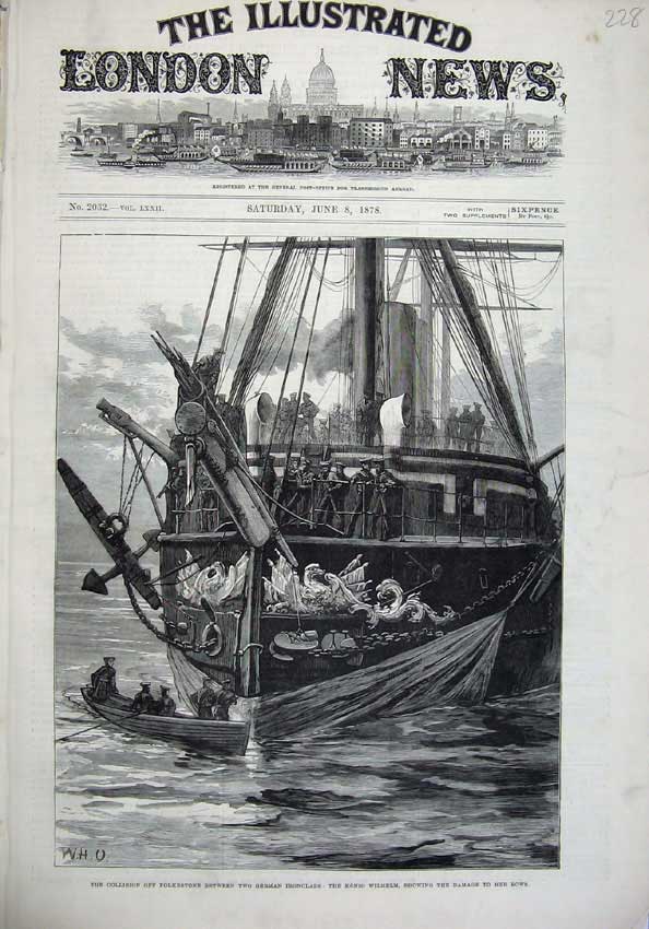 Old Antique Print 1878Fine Art Ship Folkestone German Vrash Wilhelm Konig 19th